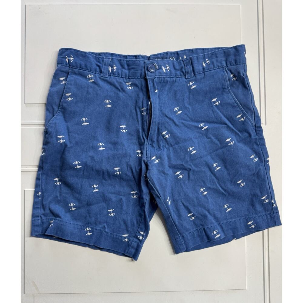 Essex Crossing Mens Short Inseam Shorts Sz 32 Modern Beach Umbrella Graphic Blue